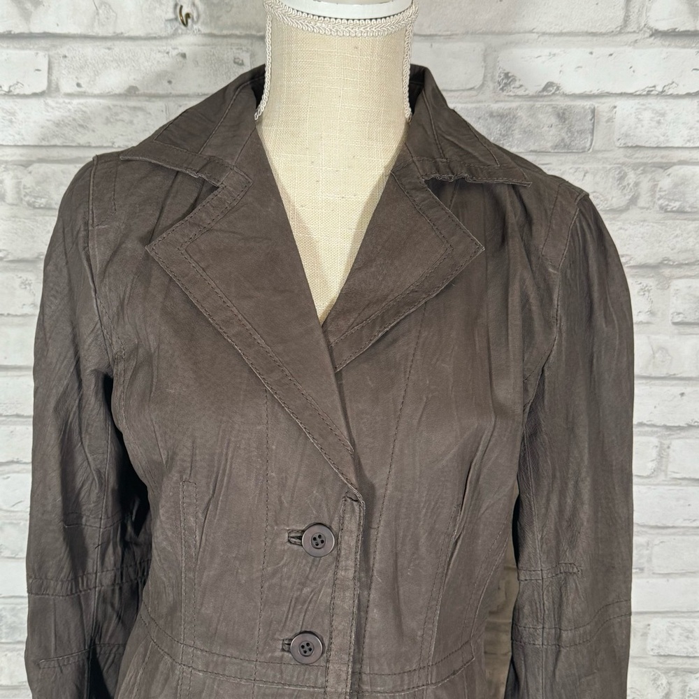 Vintage Tapemeasure Brown Leather Button Up Jacket - Picture 2 of 11